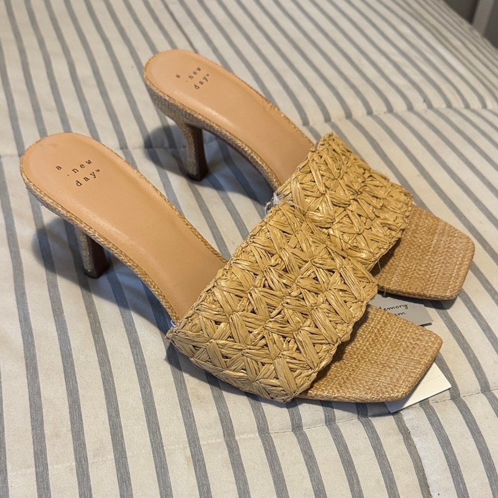 A New Day Women's Tan Woven Heeled Sandals